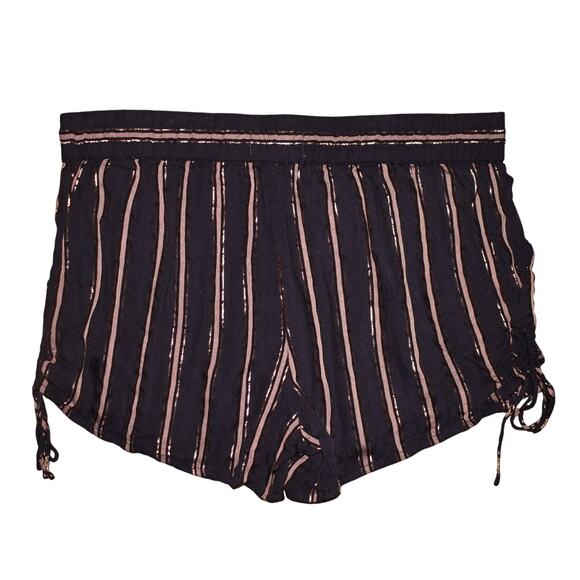 ANTHROPOLOGIE $78 Navy Metallic Striped Pull-On‎ Shorts Side Ties Large - Picture 2 of 3